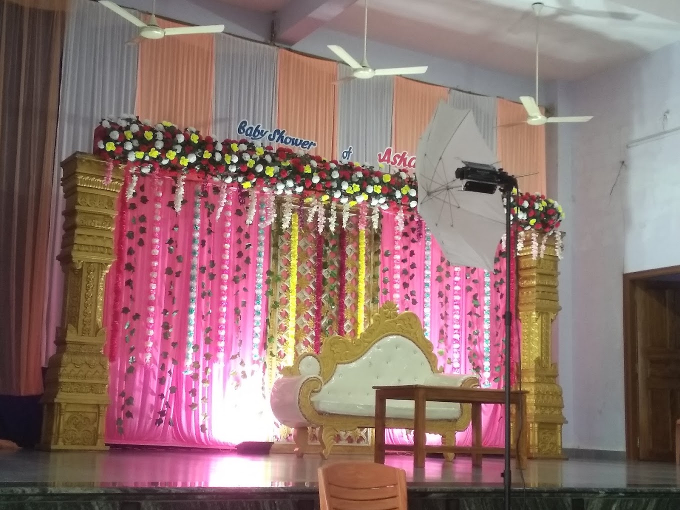 Stage decorated for a family function